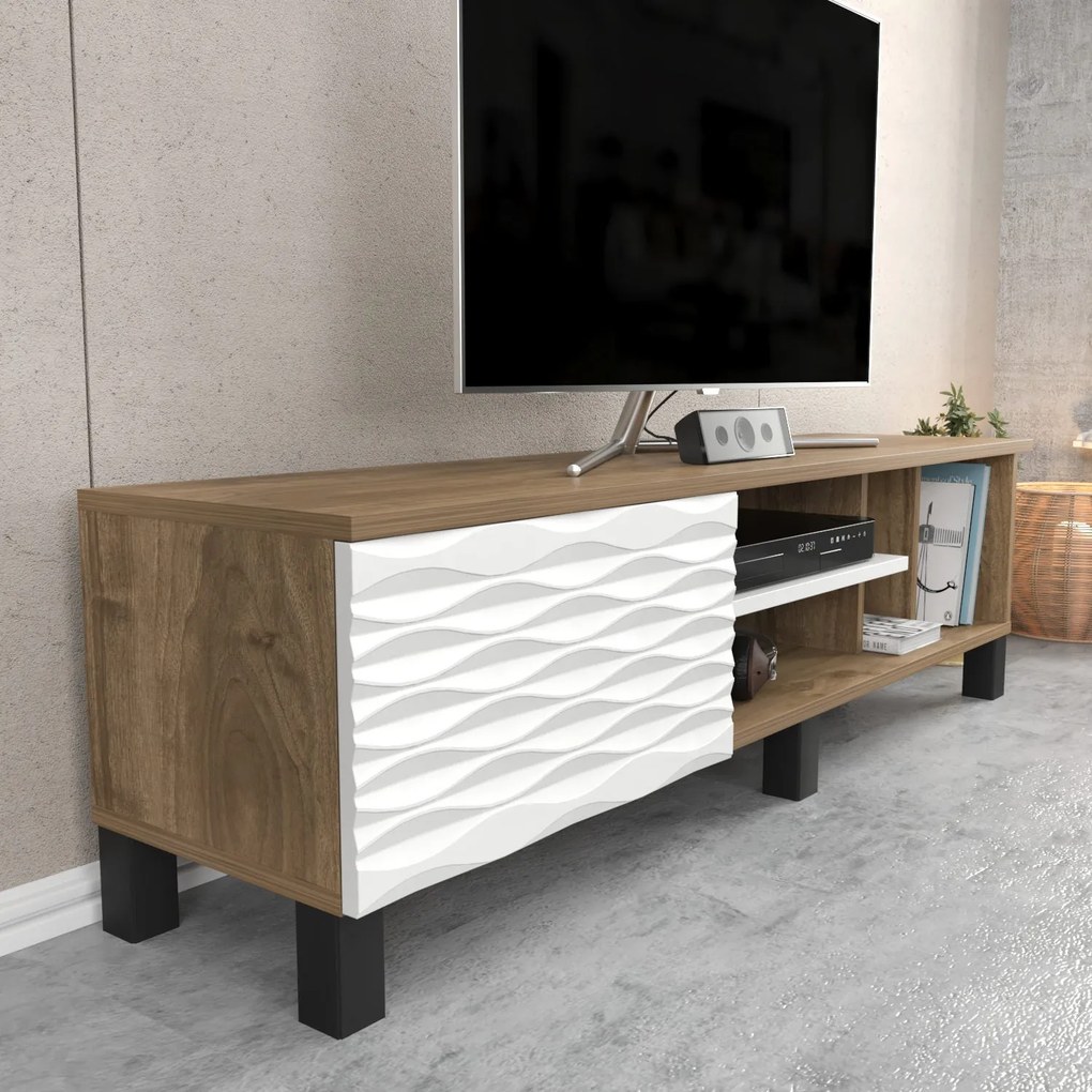 Móvel TV Olyo – Nogueira e Branco – 140 cm x 35 cm x 40,3 cm