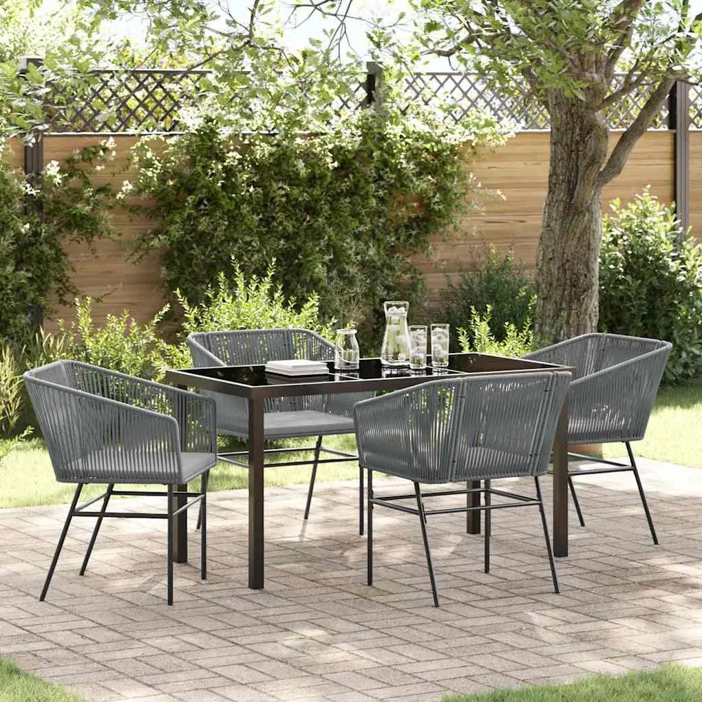 vidaXL Conjunto de Jantar de Jardim com 5 peças e Almofadas Cinza, Rattan Polly.