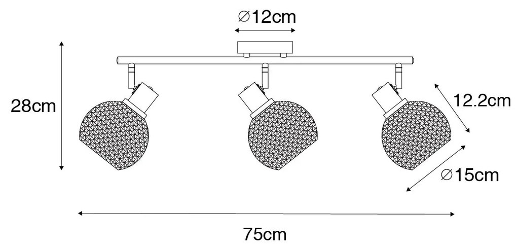 Foco de design preto com vidro fumê 3 luzes - Chico