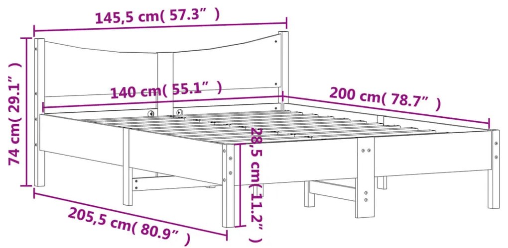 Estrutura de cama 140x200 cm madeira pinho maciça castanho cera