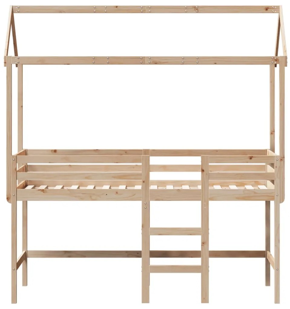 Cama alta c/ escada e telhado 90x200 cm pinho maciço