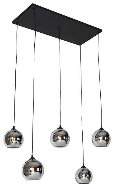 Candeeiro de suspensão Art Deco preto com vidro fumê 5-luzes - Wallace Art Deco