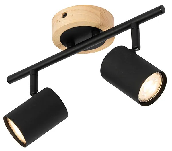Foco moderno preto com madeira inclinável 2 luzes - Jeana Moderno,Industrial