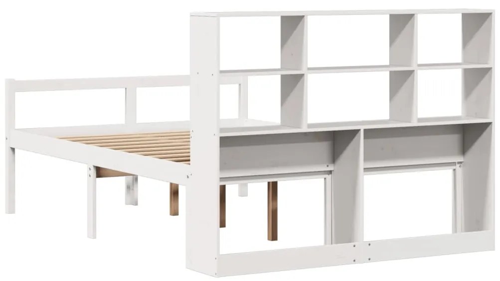 Cama com estante sem colchão 150x200 cm pinho maciço branco