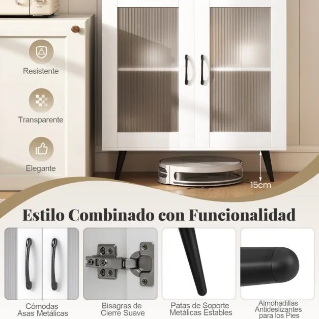 Armário despensa de cozinha 80 x 40 x 178,5 cm, com 4 portas transparentes e prateleira ajustável branco