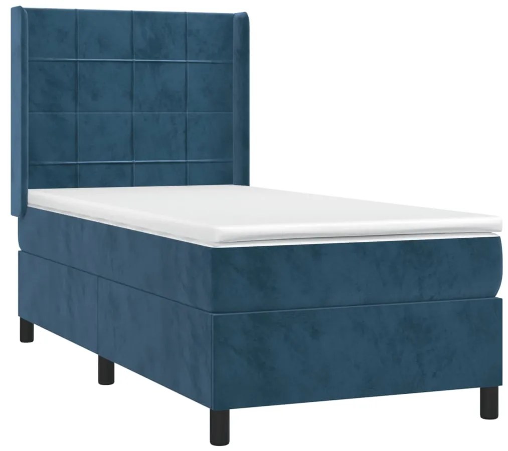 Cama box spring c/ colchão/LED 100x200 cm veludo azul-escuro