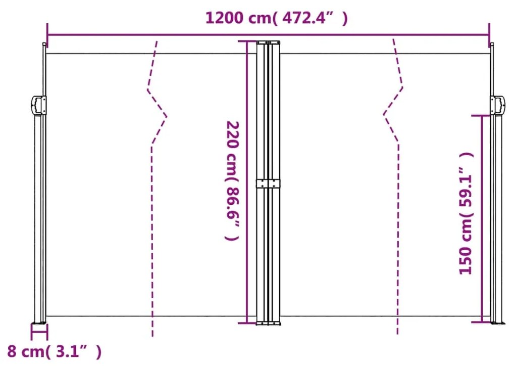 Toldo lateral retrátil 220x1200 cm branco