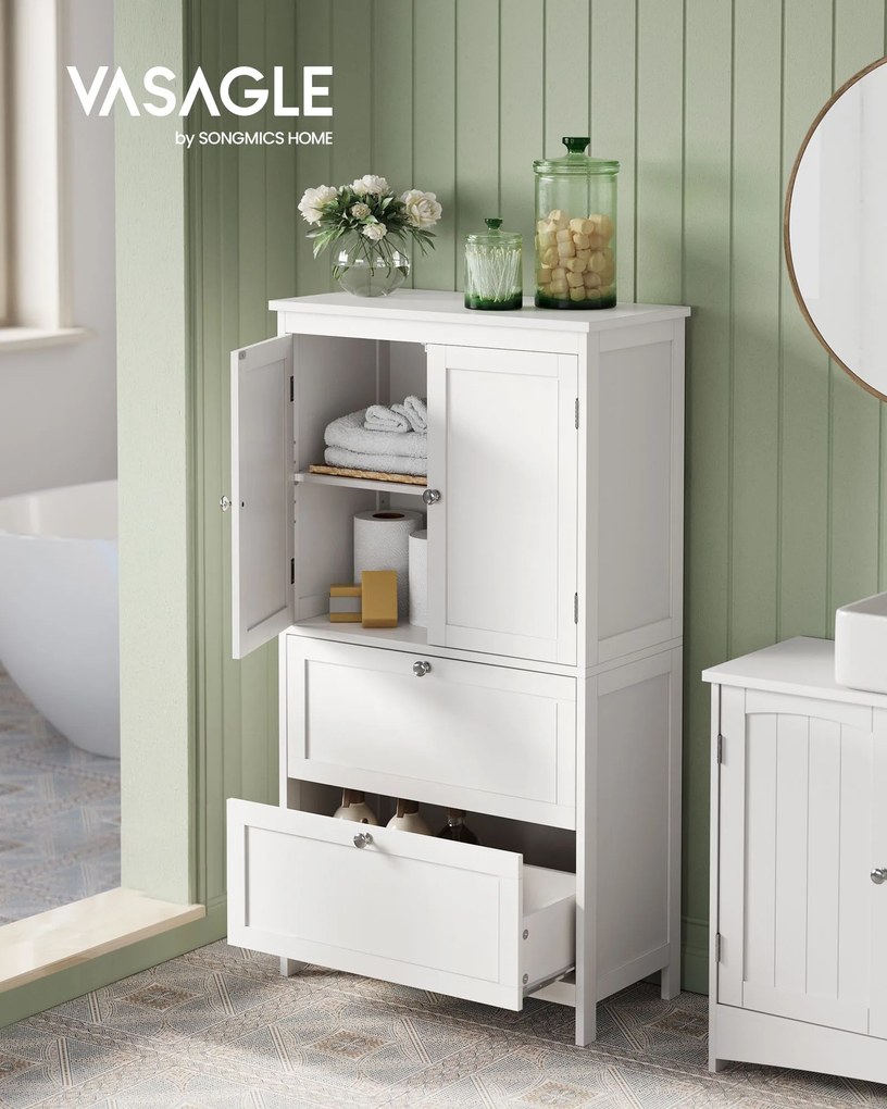 Armário de casa de banho 30 x 60 x 110 cm com 2 portas e 2 gavetas Branco