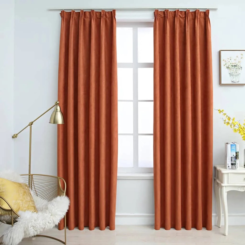 134474 vidaXL Cortinas blackout com ganchos 2 pcs 140x225 cm ferrugem