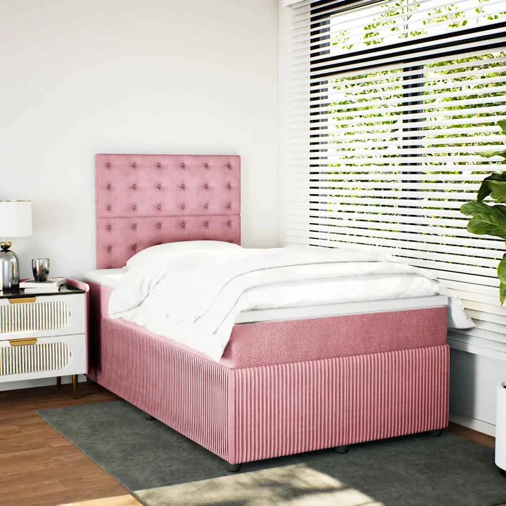 Cama boxspring com colchão 120x200 cm veludo rosa