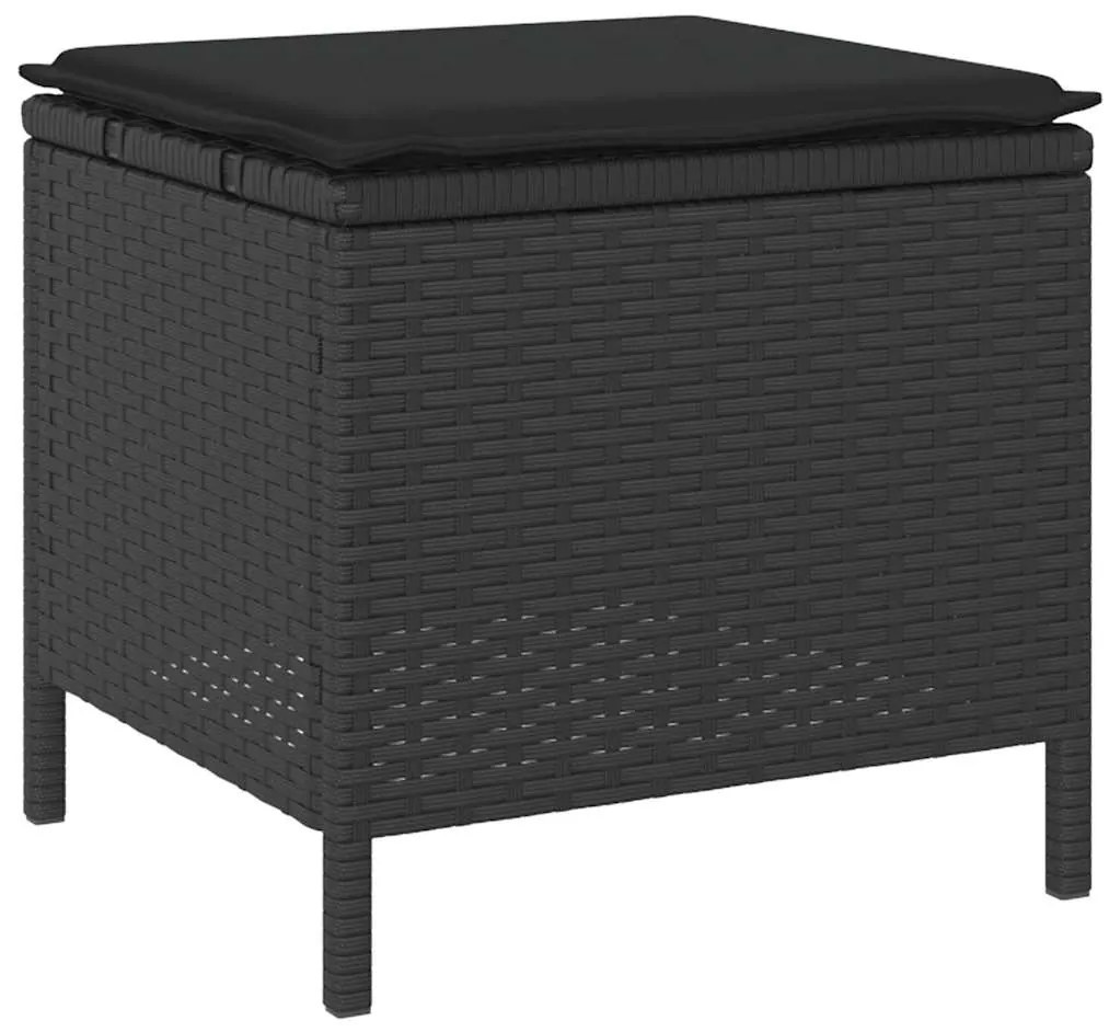 Conjunto de Jantar de Jardim 3 Peças com Almofadas Preto Rattan Sintét