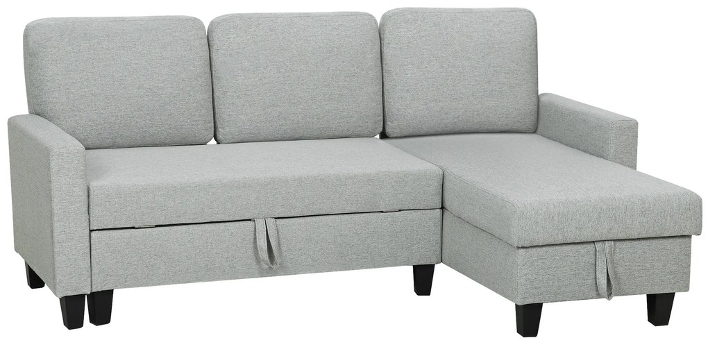 HOMCOM Sofá-Cama Chaise Longue de 3 Lugares Chaise Longue Reversível Ambos Lados com Armazenamento com Capas Removíveis 197x129x85 cm Cinza | Aosom Portugal