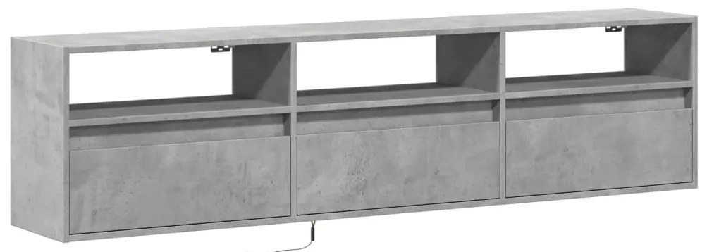 Móvel de parede p/ TV c/ luzes LED 180x31x45 cm cinza cimento