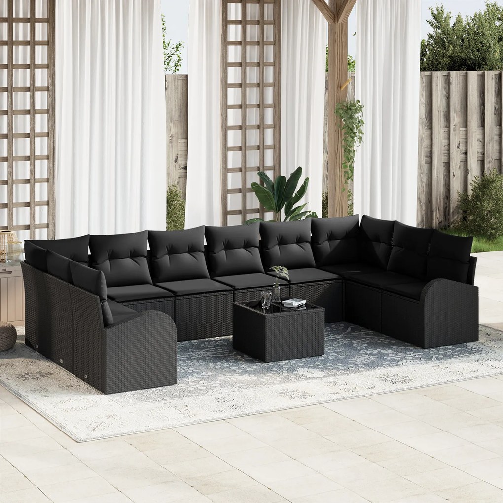 Conjunto de Sofá de Jardim de 11 Peças com Almofadas Bege de Rattan Po