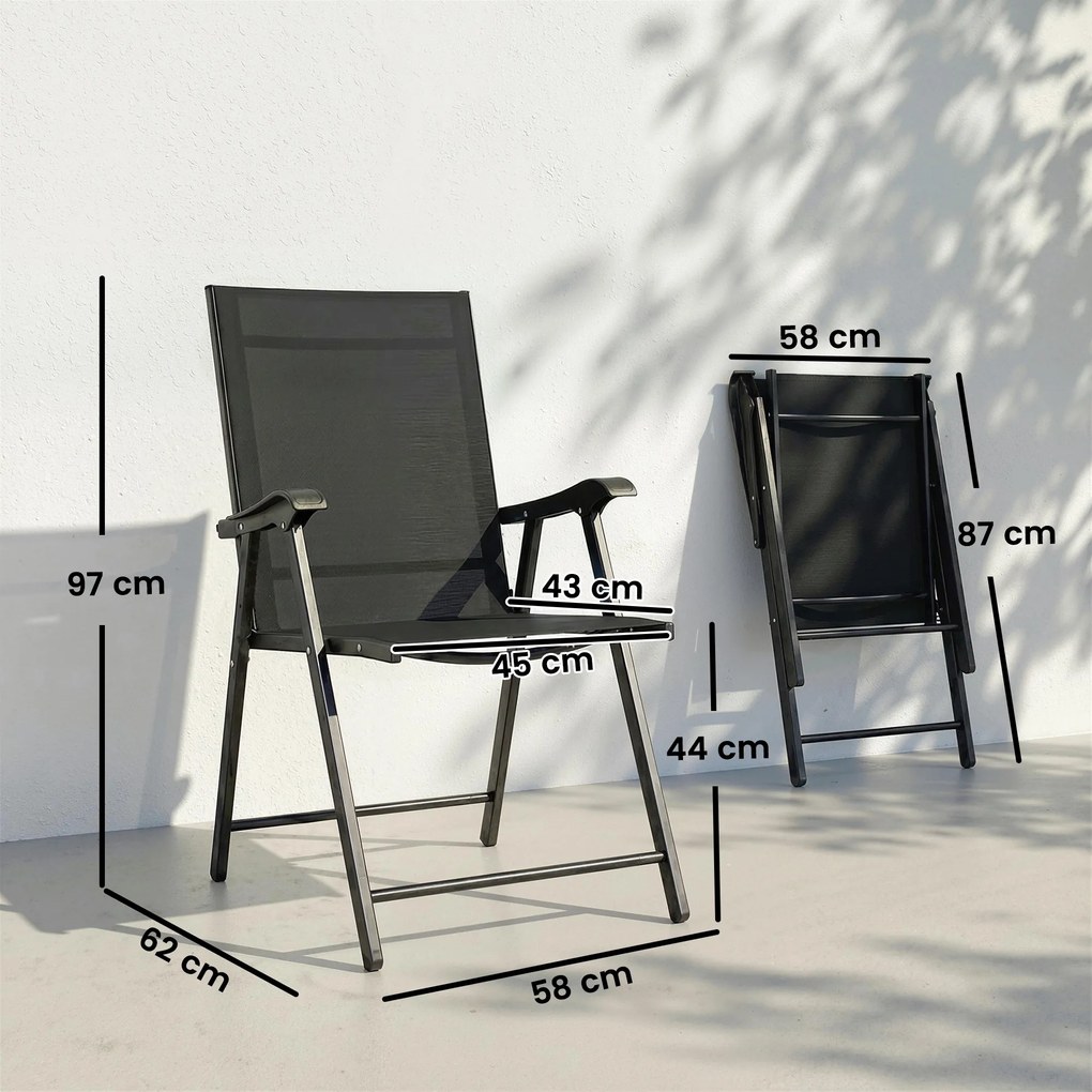 Conjunto de 4 Cadeiras de Jardim para Exterior Dobráveis com Encosto Alto e Apoios de Braços para Terraço e Praia 58x62x97 cm Preto