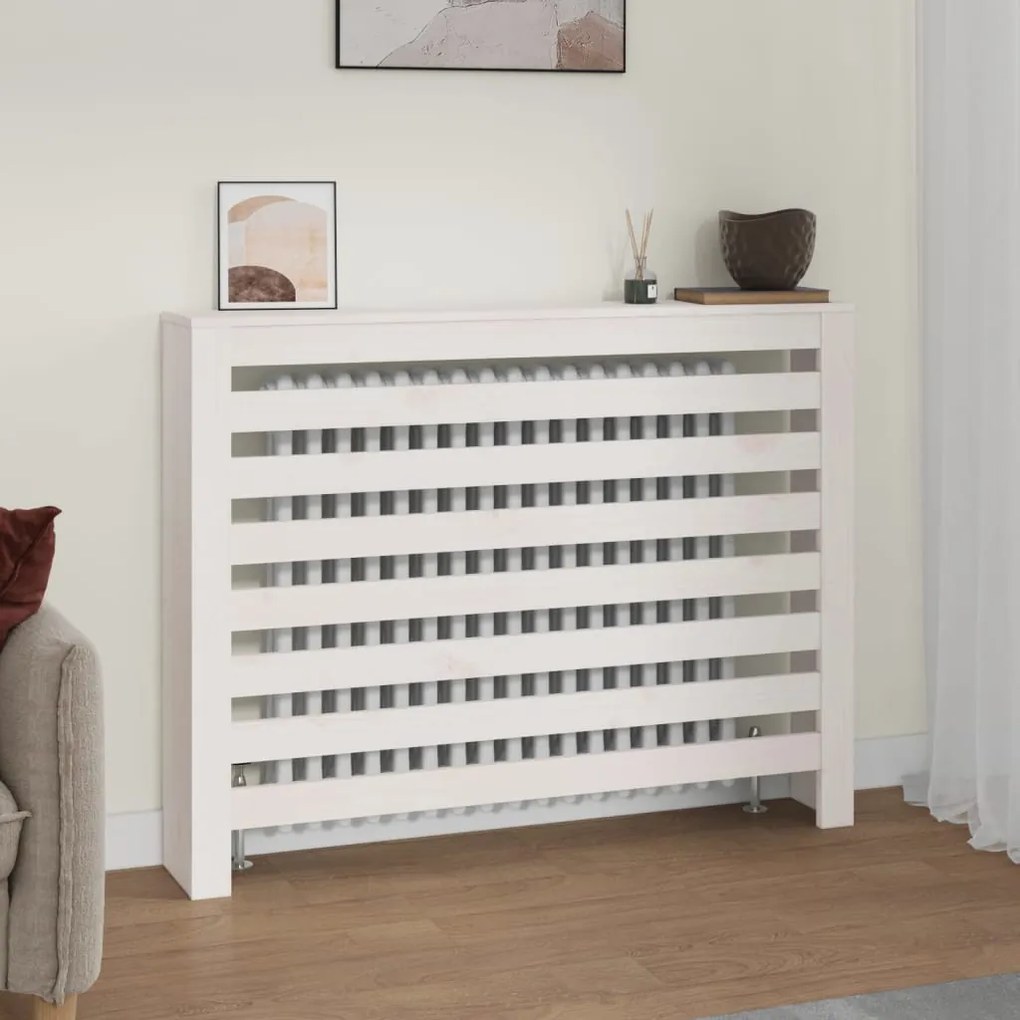 822597 vidaXL Cobertura de radiador 108,5x19x84 cm pinho maciço branca