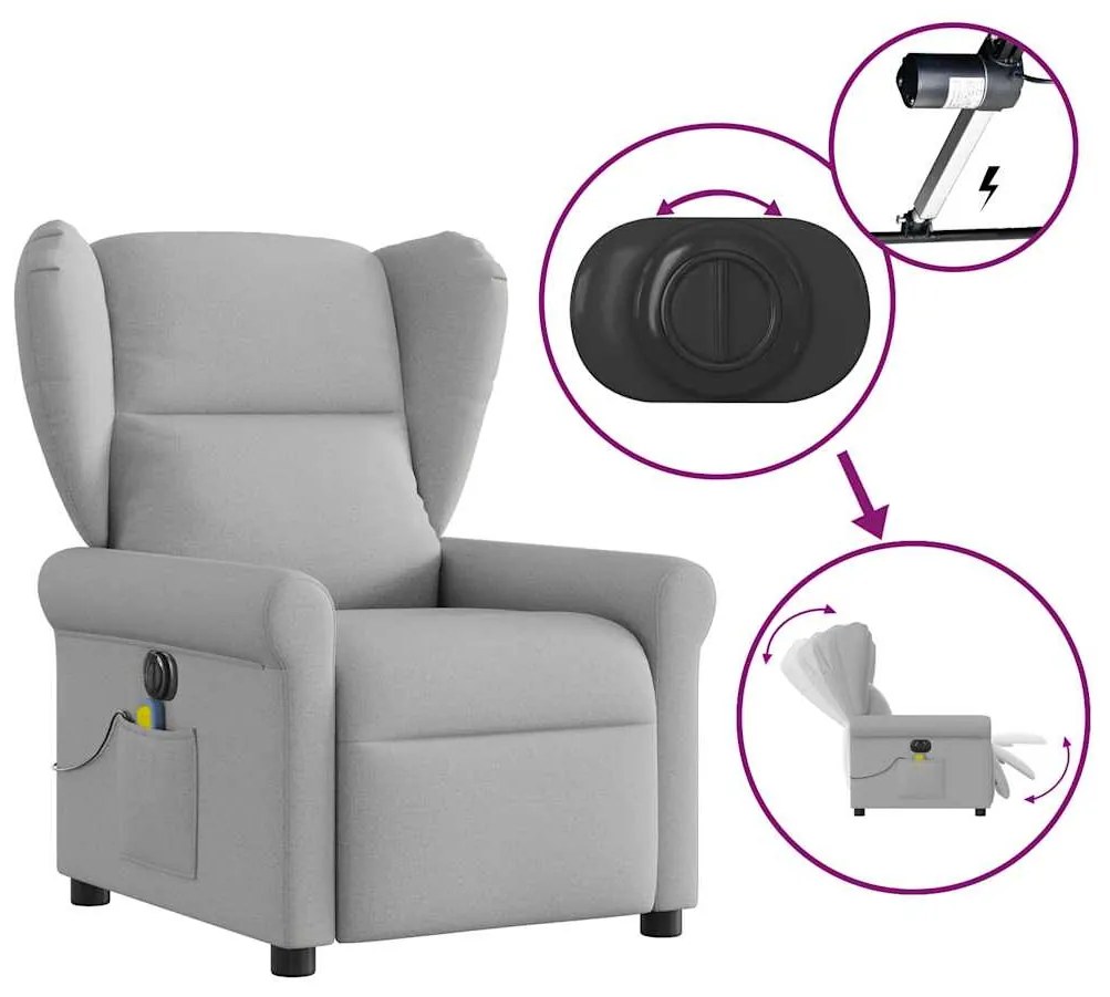 Poltrona massagens reclinável elétrica tecido cinzento-nublado