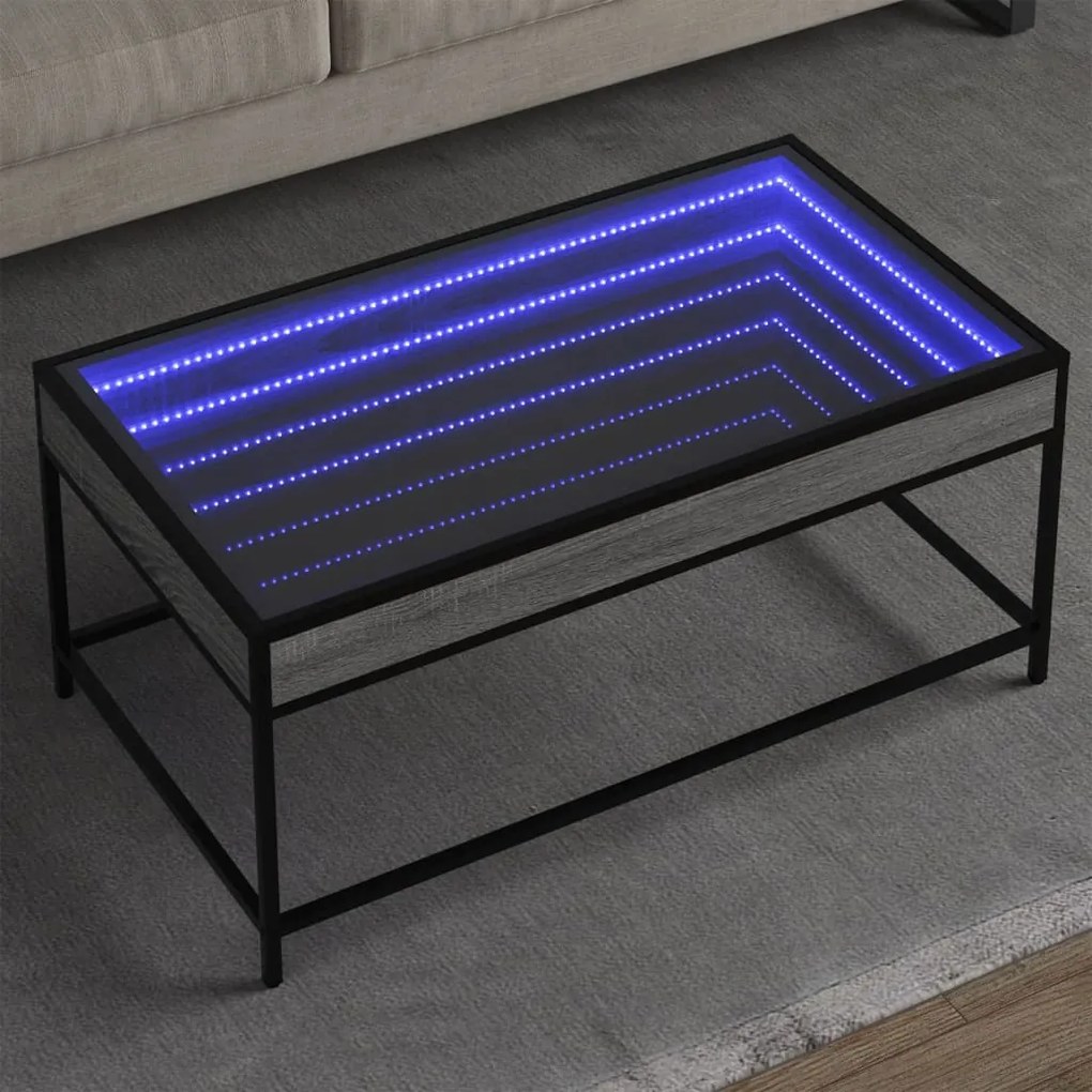 Mesa de centro luzes LED Infinity 90x50x41 cm cinzento sonoma