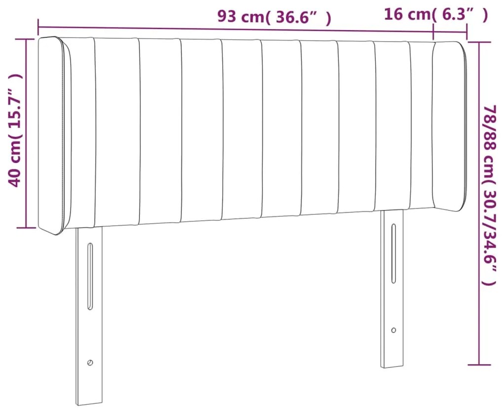 Cabeceira cama c/ luzes LED veludo 93x16x78/88cm cinza-escuro