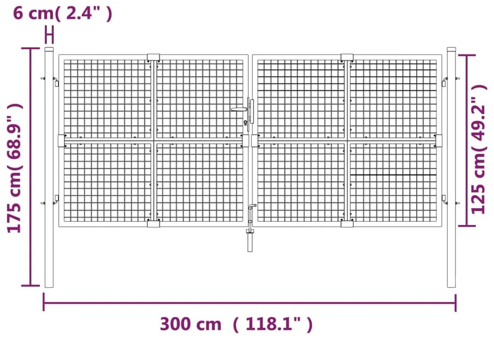 Portão de rede para jardim 300x175 cm aço galvanizado antracite