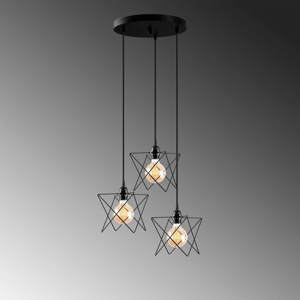 Candeeiro Chandelier Akkas – Preto – Diâmetro 54 cm, Altura Ajustável
