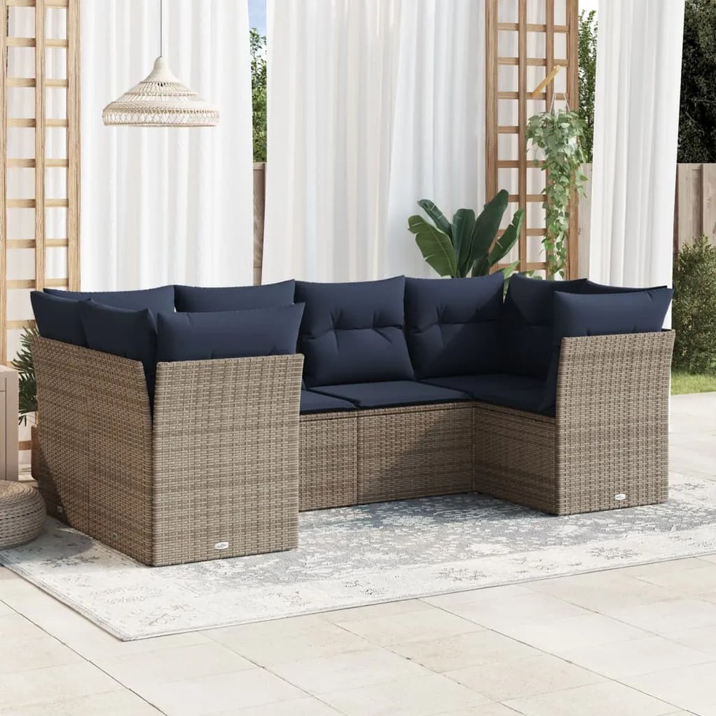 vidaXL 6 pcs conjunto sofás p/ jardim c/ almofadões vime PE cinzento