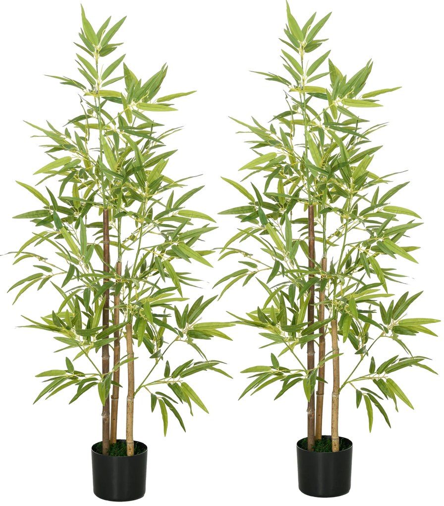 HOMCOM Conjunto de 2 Plantas Artificiais com Vaso Plantas Sintéticas de Bambu com 498 Folhas para Decoração Ø15x120 cm Verde