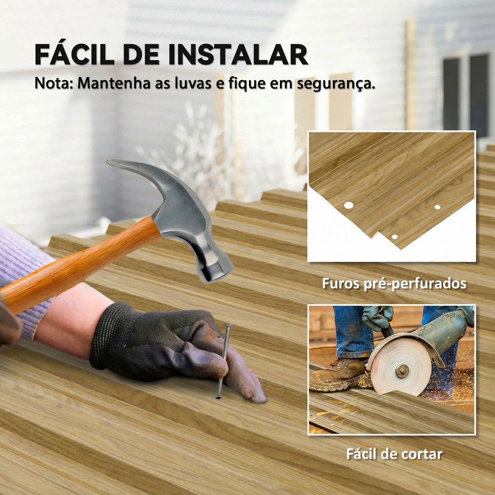 Conjunto de 12 Painéis para Telhado de Aço Galvanizado 7m² para Abrigo de Ferramentas Cobertura 129x45cm Madeira
