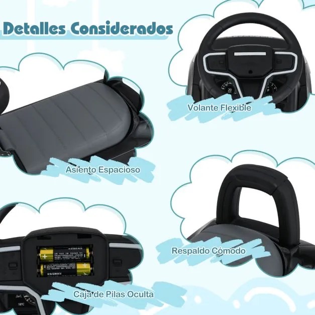 Andarilho para crianças forma de carro de 12 a 36 meses com buzina, sons e espaço para guardar Brinquedo para sentar e deslizar Preto