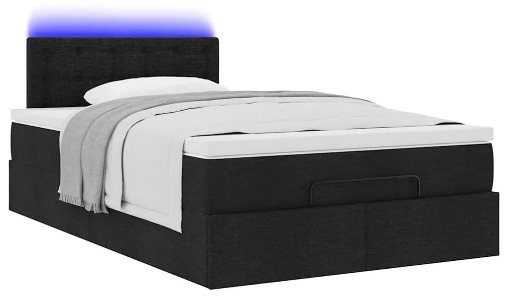 Cama otomana com colchão & LEDs 120x190 cm tecido preto