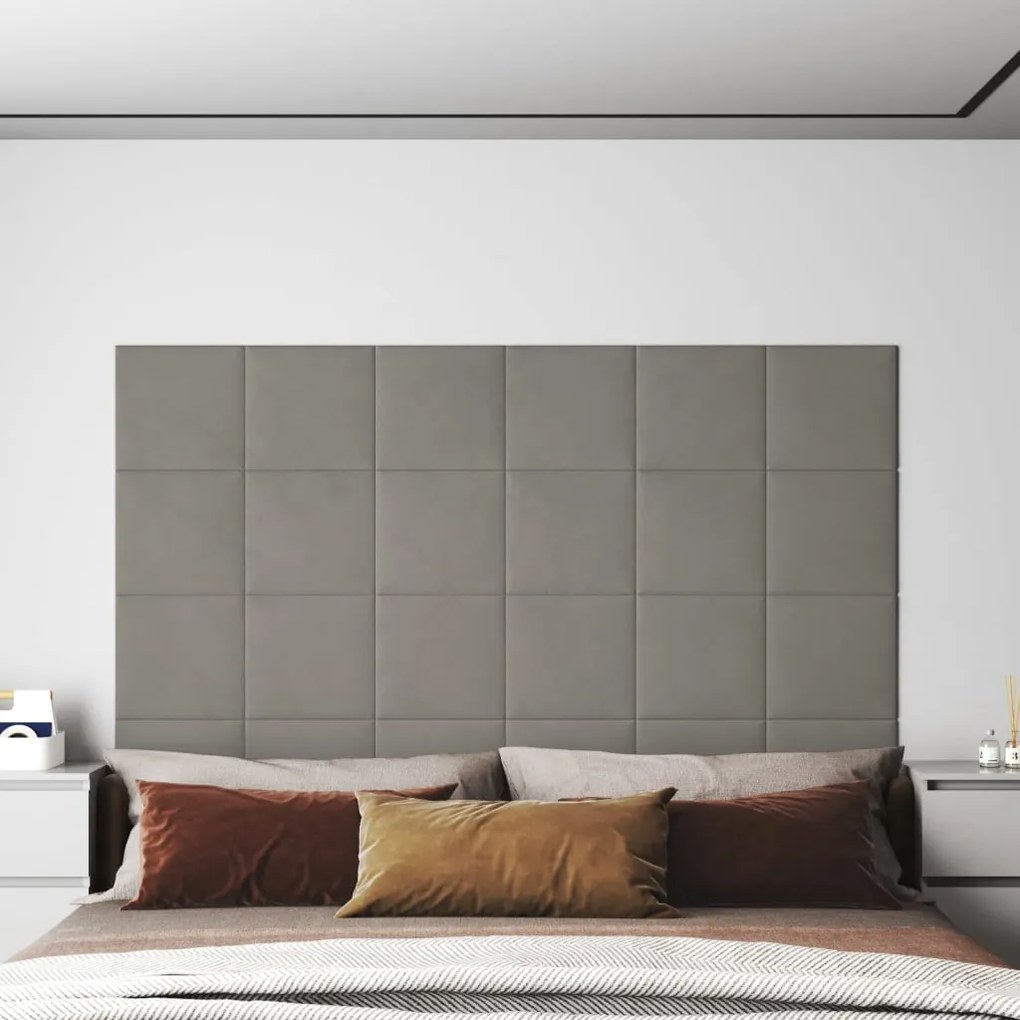 Painel de parede 12 pcs 30x30 cm veludo 1,08 m² cinza-claro