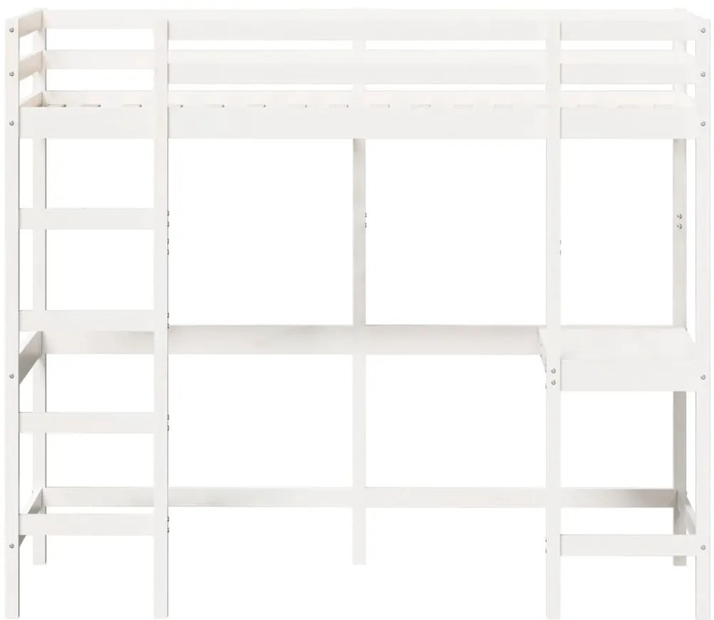 Cama alta com secretária 75x190 cm pinho maciço branco