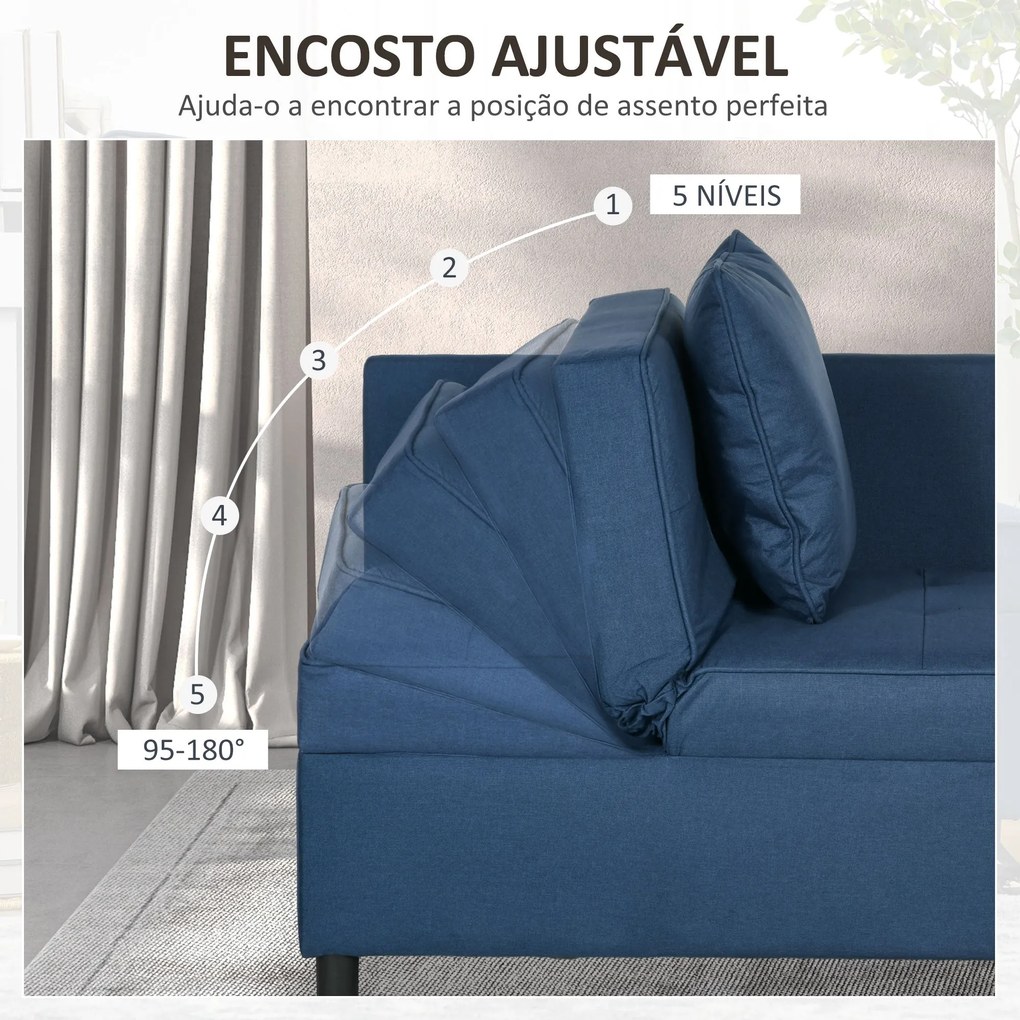 Sofá Cama 3 em 1 Sofá de 2 Lugares com Encosto Ajustável Sofá Cama Ind