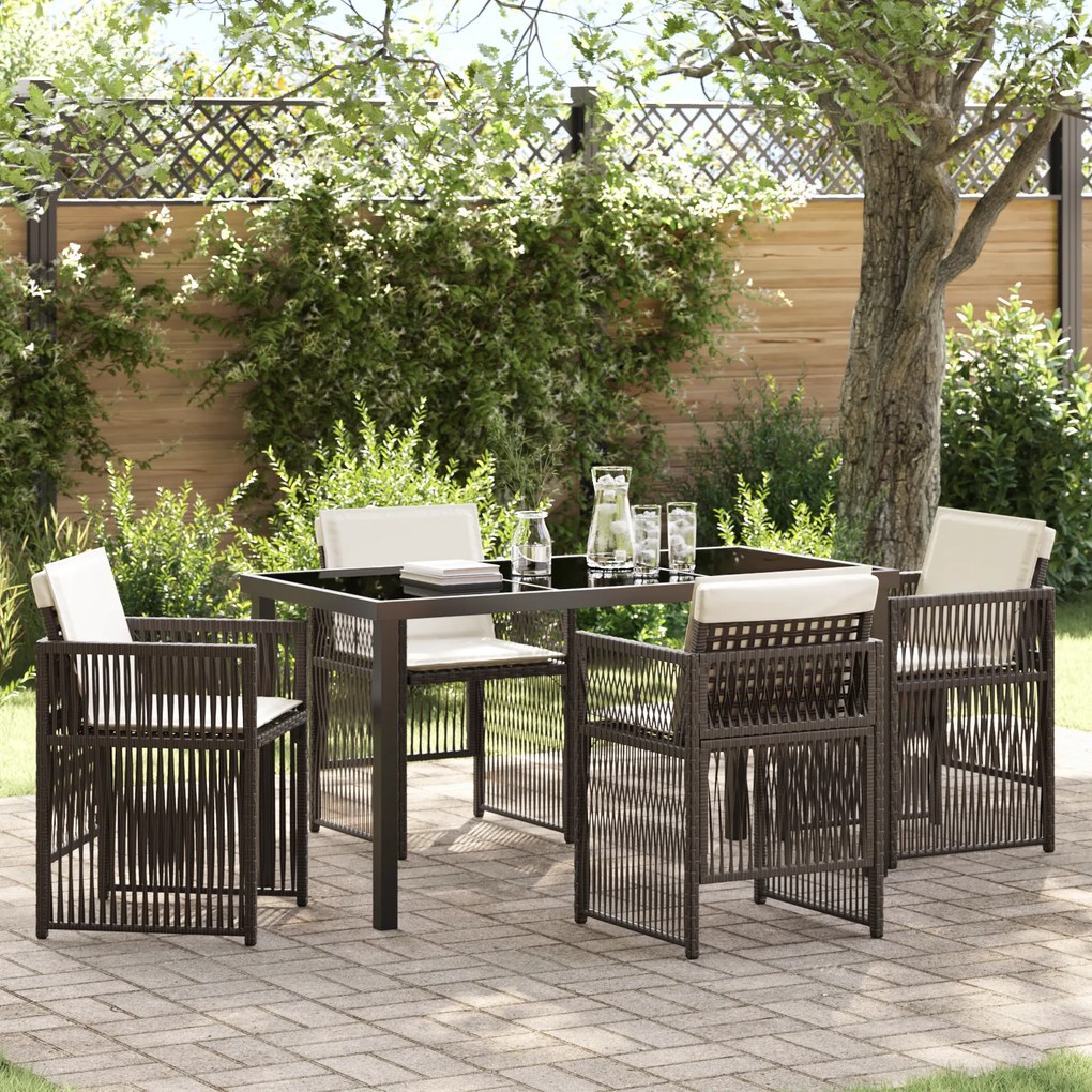 Conjunto de Jantar de Jardim vidaXL de 5 Peças com Almofadas Castanho