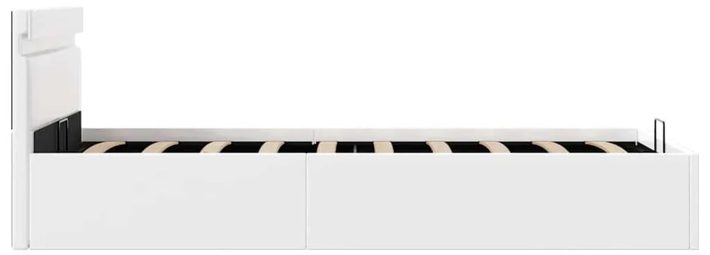 Cama hidráulica c/ arrumação LED 90x200cm couro artifi. branco