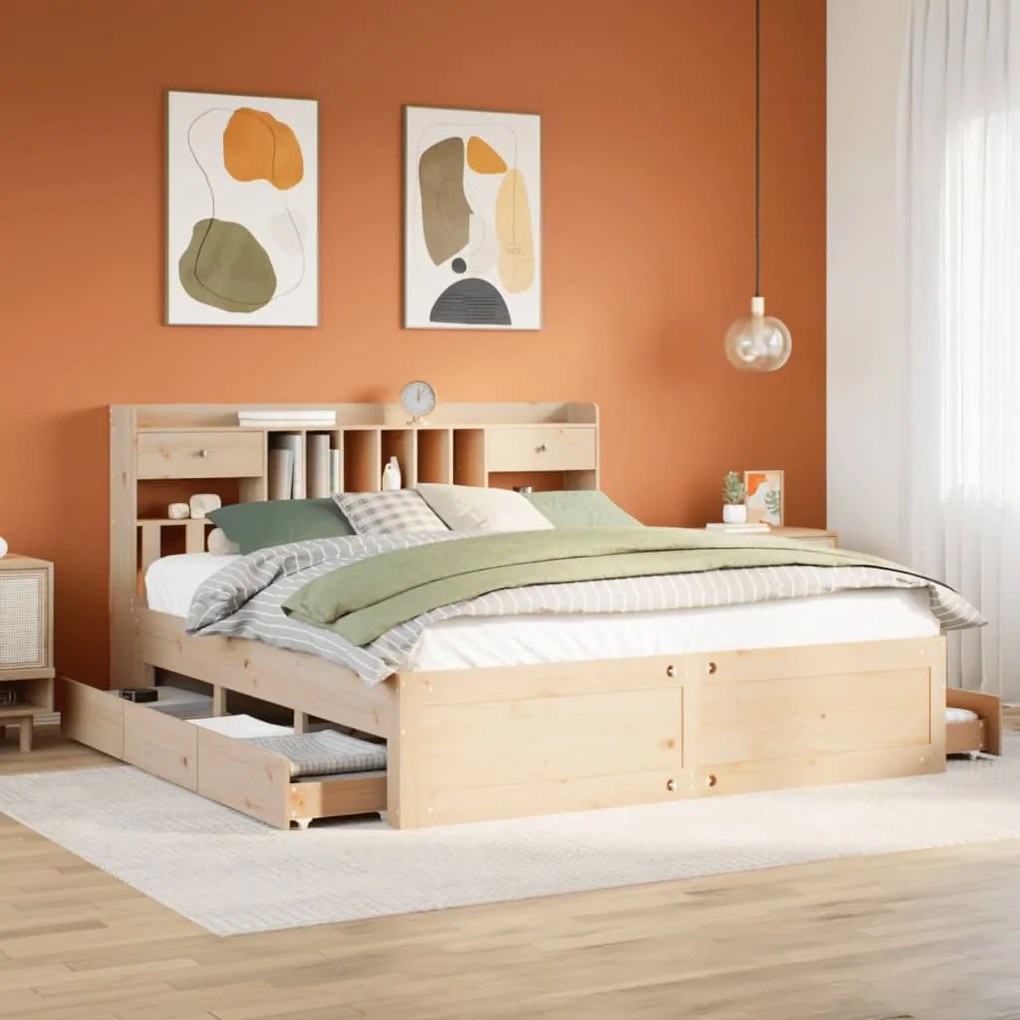 vidaXL Cama com estante sem colchão 180x200 cm pinho maciço