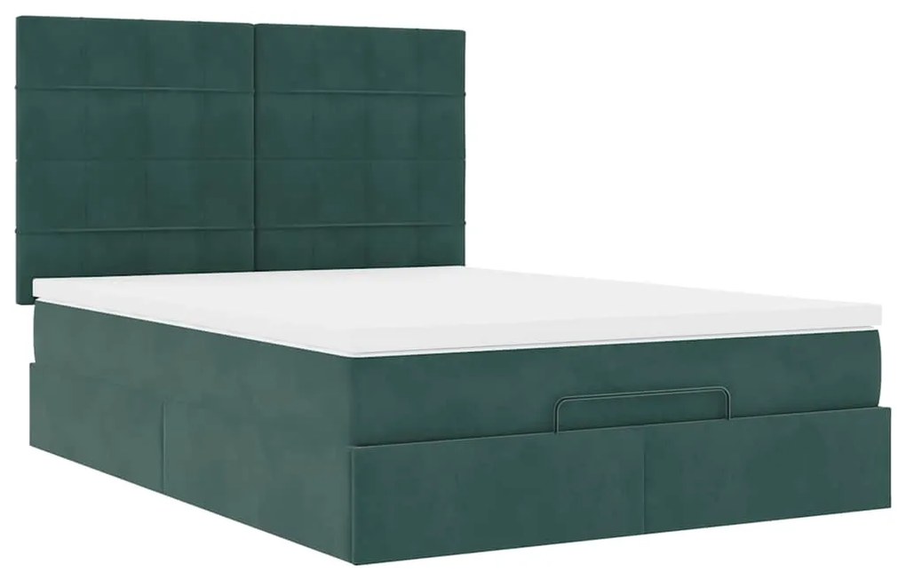 Estrutura cama otomana colchões 140x200 cm veludo verde escuro
