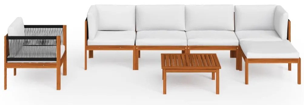 7 pcs conjunto lounge jardim c/ almofadões acácia maciça creme