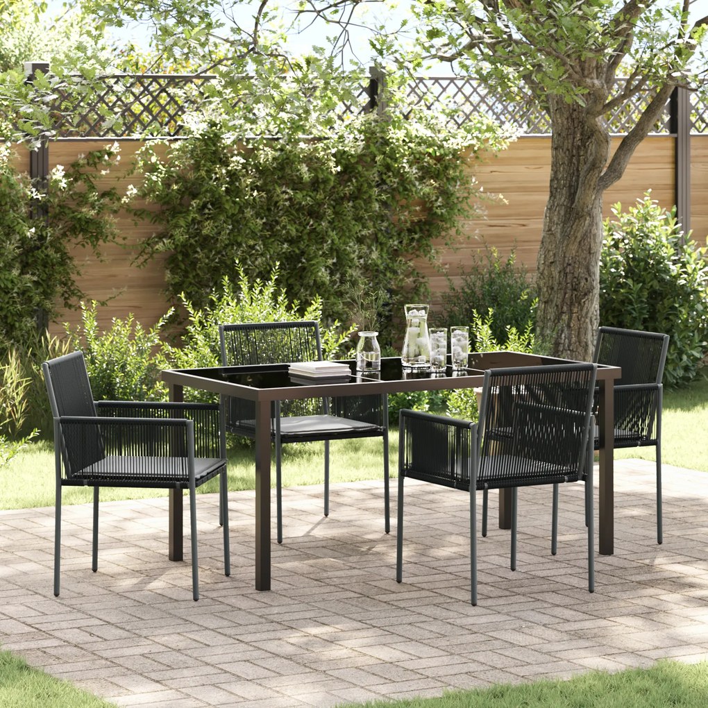 vidaXL Conjunto de Jantar de Jardim com Almofadas 5 Peças Preto Polivime