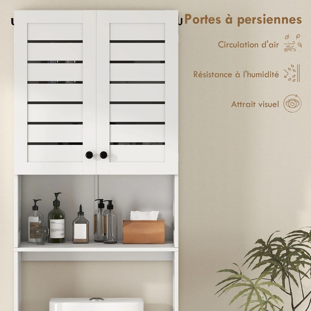 Móvel de casa de banho 67 x 31,5 x 190 cm para lavatório/máquina de lavar roupa com armário de portas duplas, portas com persianas, branco