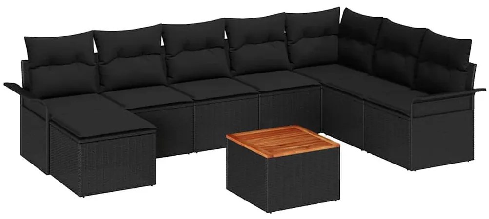 Conjunto de Sofás de Jardim com 9 Peças e Almofadas Rattan Poliéster P