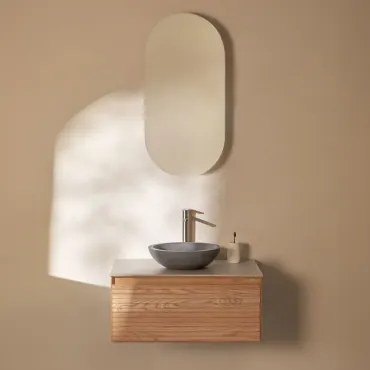 Conjunto De Móvel De Casa De Banho Suspenso Em Madeira De Freixo Tedrik Castanho Fresno & Cimento Cinzento Redondo Ø40 Cm Tarsis & - Sklum