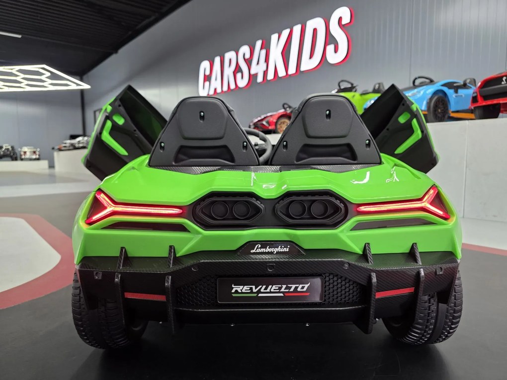 Carro elétrico infantil Lamborghini Revuelto de 24 V, 2 Lugares com Pneus EVA, controlo remoto 2.4G Assento de couro VERDE