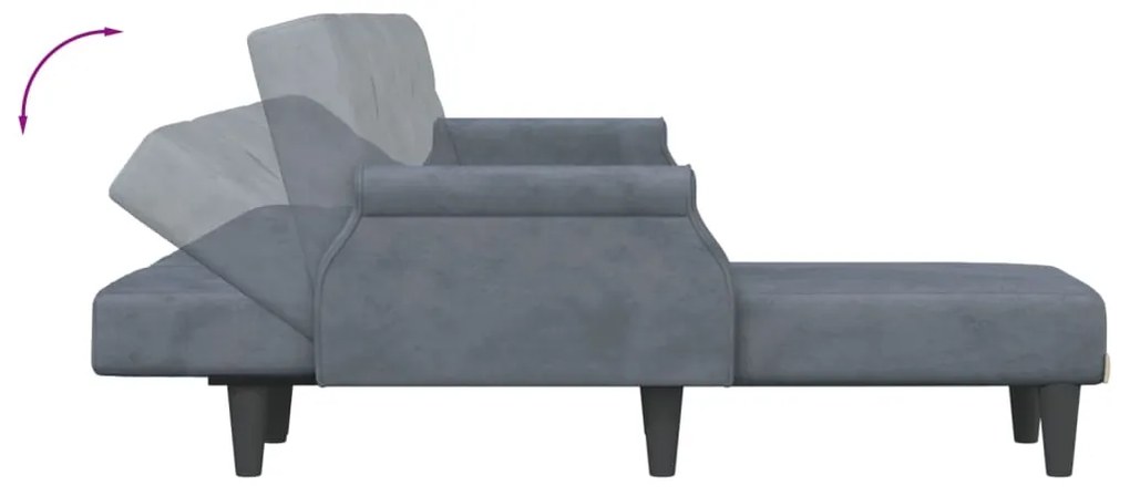 Sofá-cama em forma de L 271x140x70 cm veludo cinzento-escuro