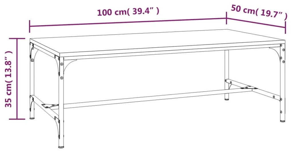 Mesa de centro 100x50x35 cm derivados de madeira cinza sonoma