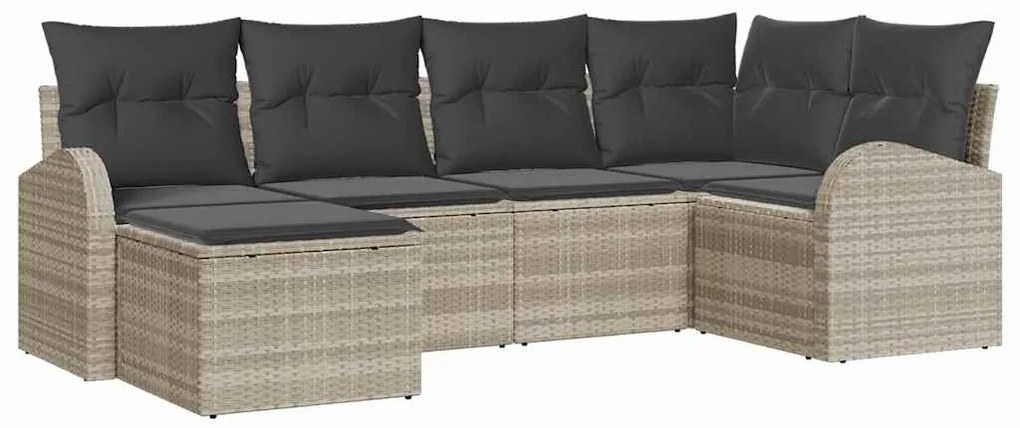 Conjunto de Sofás de Jardim 6 Peças com Almofadas Cinza Claro de Ratan