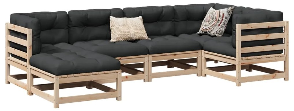 6 pcs conjunto de sofás de jardim c/ almofadões pinho maciço