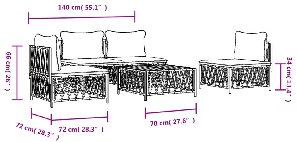 5 pcs conjunto lounge de jardim com almofadões aço antracite