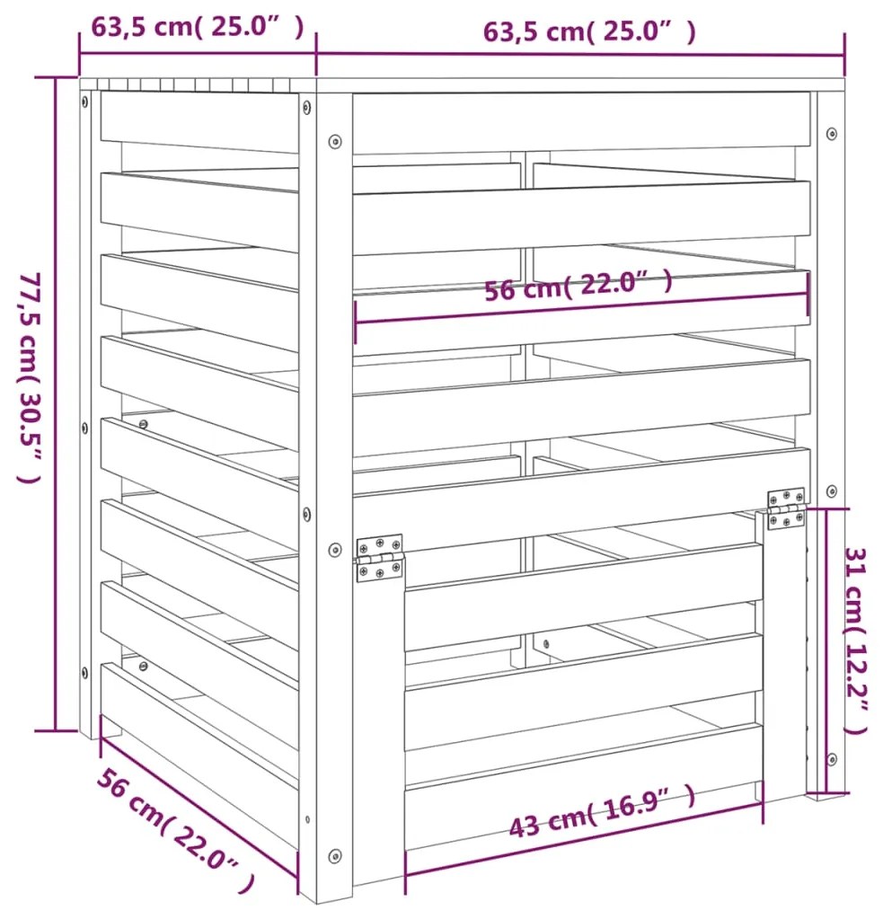 Caixote de compostagem 63,5x63,5x77,5cm pinho maciço branco