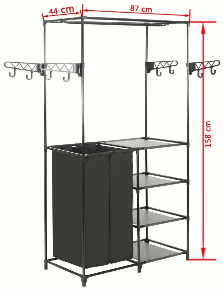 Suporte para roupas aço e tecido não tecido 87x44x158 cm preto